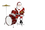 Kerstkaart: Santa Claus de Kerstman achter een drumstel