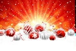 Kerstkaart: Een verzameling rode en grijze kerstballen