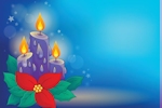 Kerstkaart: Brandende blauwe kaarsen met een kerstster