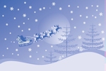 Kerstkaart: De kerstman vliegt met zijn arrenslee en rendieren door de lucht