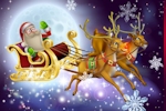Kerstkaart: Santa Claus vliegt met zijn arrenslee en twee rendieren door de lucht