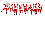 Kerstkaart: Acht Kerstmannen hangen aan de waslijn