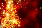 Kerstkaart: Kerstverlichting op een rode achtergrond