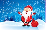 Kerstkaart: De kerstman is blij en heeft een rode zak naast zich staan
