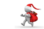 Kerstkaart: Abstracte kerstman met rode muts en rode zak met cadeautjes