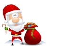 Kerstkaart: De Kerstman houdt een rode zak met kerstcadeaus vast