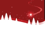 Kerstkaart: Witte kerstbomen met een witte kerstster met een rode hemel